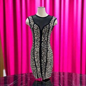 Lucy And Co Leopard Bodycon Dress Mesh Panel Y2K Glam Party Clubwear M/L